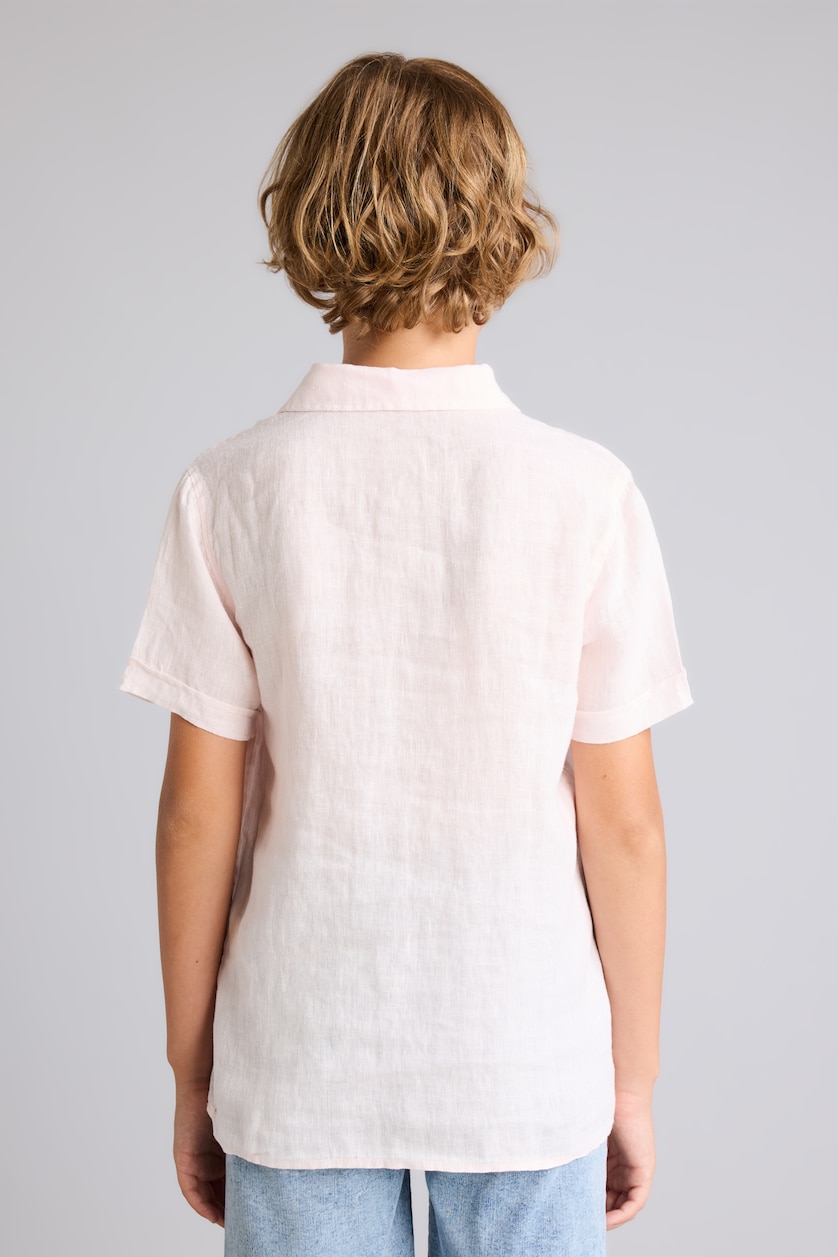 Young Boys - Teen Boys Pink Boy Regular Fit Polo Neck Linen Short Sleeve Shirt