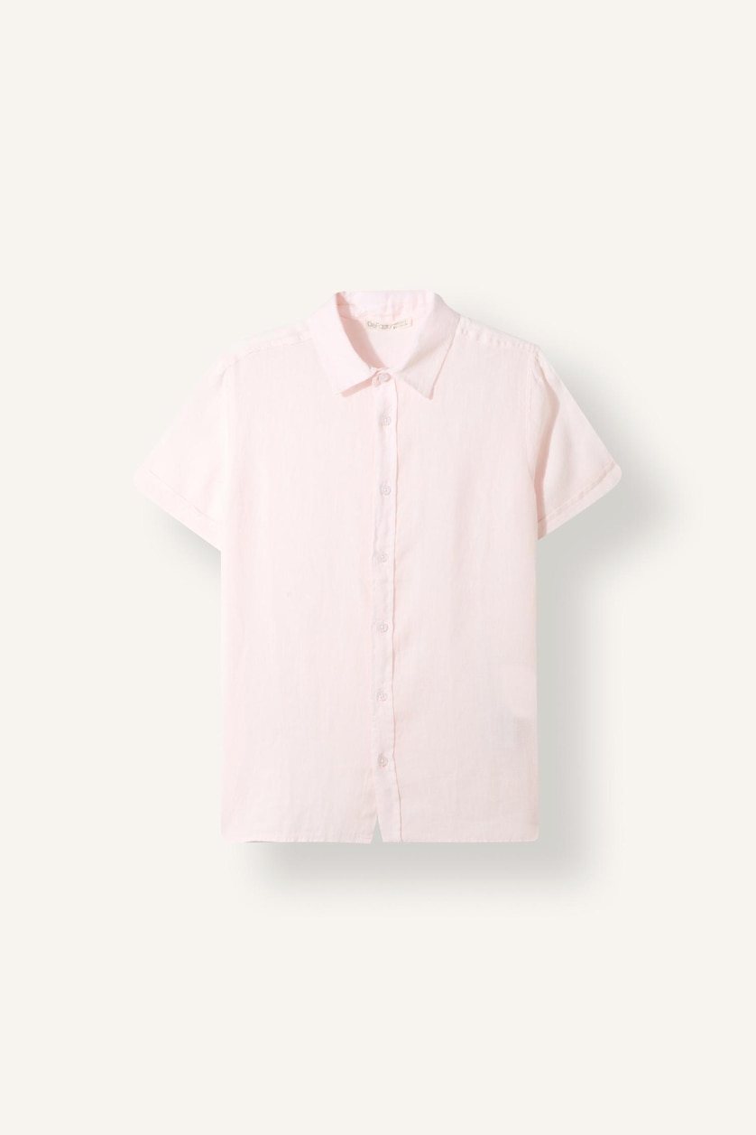 Young Boys - Teen Boys Pink Boy Regular Fit Polo Neck Linen Short Sleeve Shirt