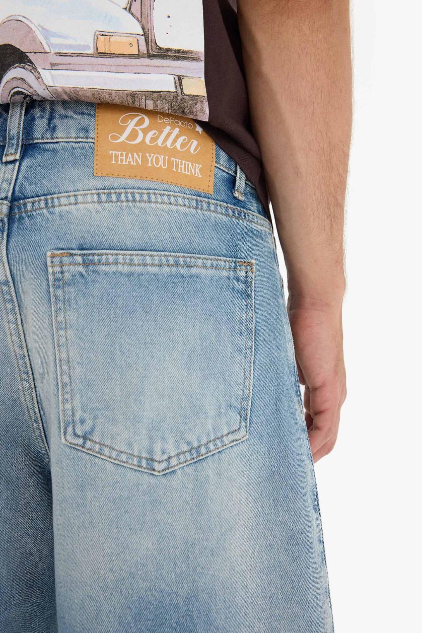 رجال أزرق شورت برمودا قطن قصة مستقيمة