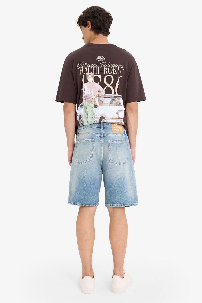 رجال أزرق شورت برمودا قطن قصة مستقيمة