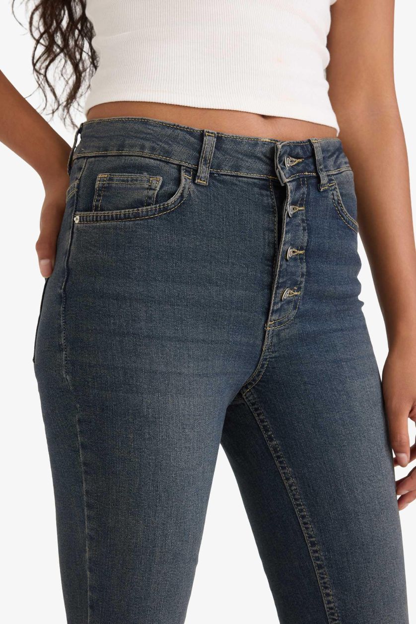 Kadın Antrasit Mia Flare Fıt Normal Bel Uzun Jean Yıkamalı Pantolon