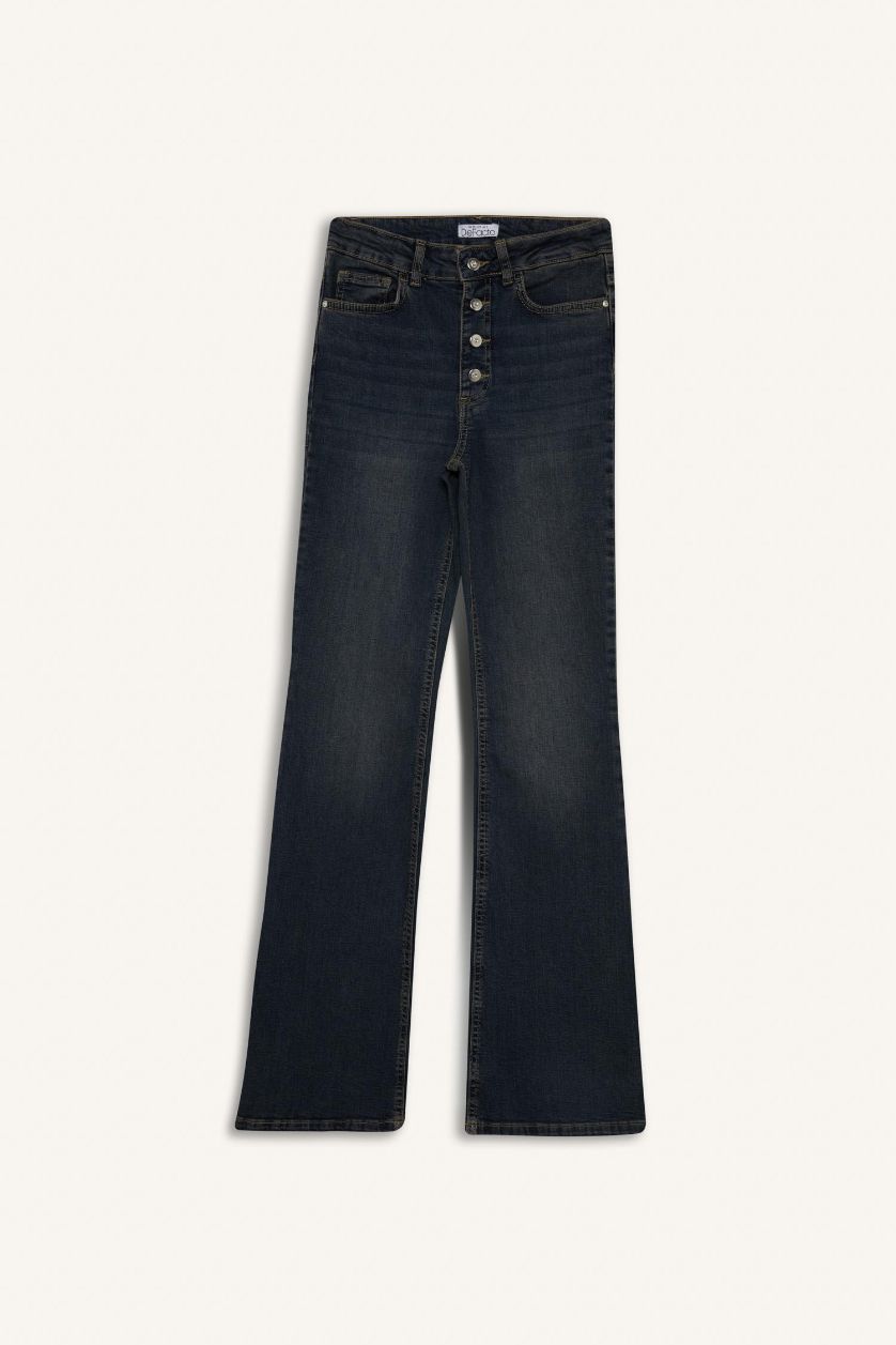 Kadın Antrasit Mia Flare Fıt Normal Bel Uzun Jean Yıkamalı Pantolon