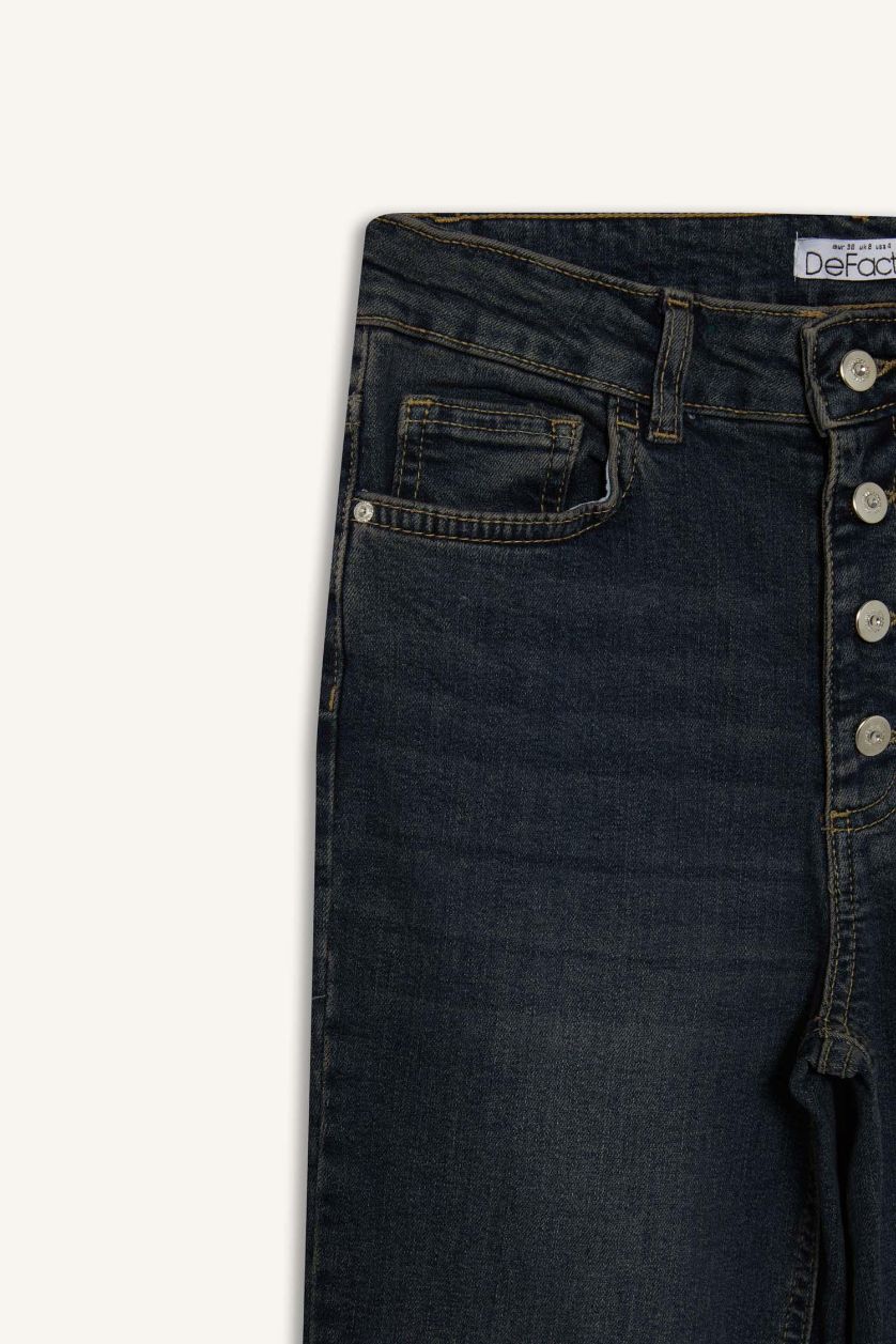 Kadın Antrasit Mia Flare Fıt Normal Bel Uzun Jean Yıkamalı Pantolon