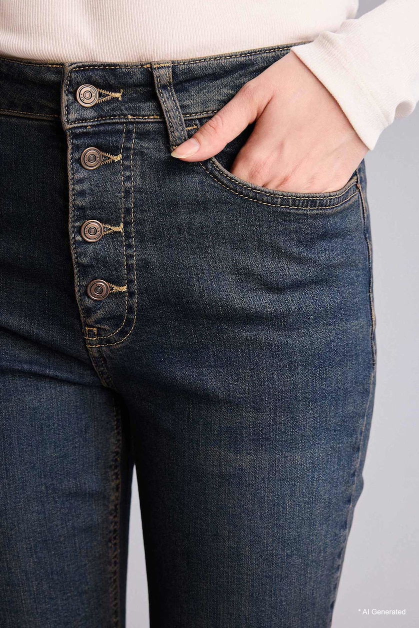 Kadın Koyu Mavi Flare Fit Orta Bel Jean