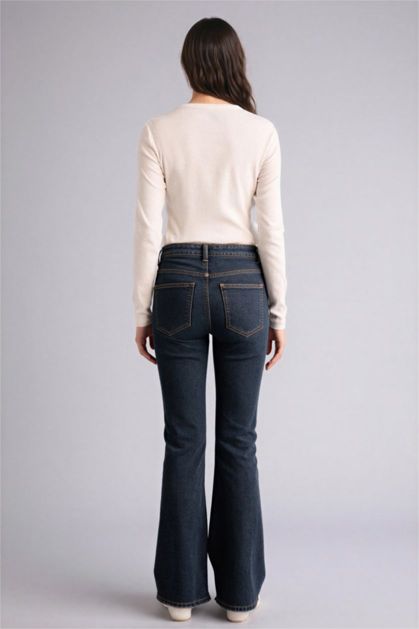 Kadın Koyu Mavi Mia Flare Fit Jean Yıkamalı Pantolon