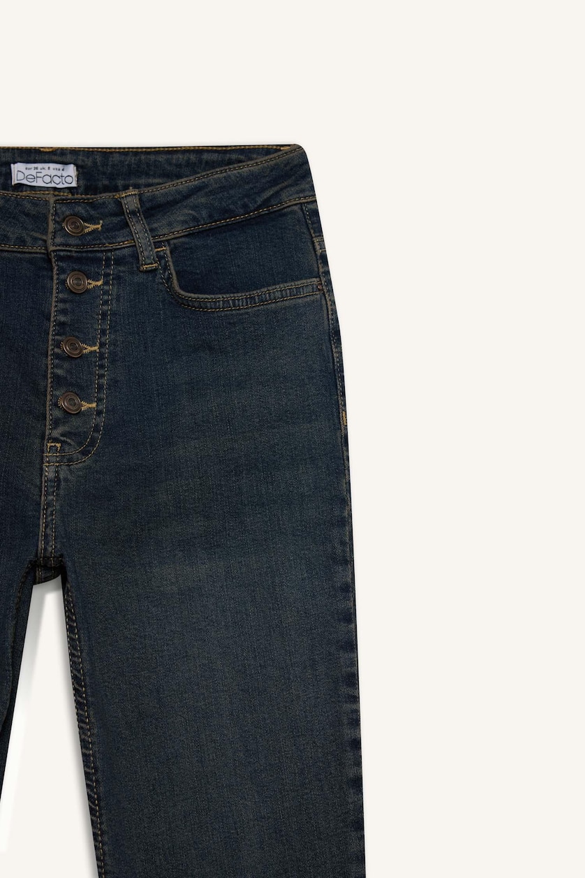 Kadın Koyu Mavi Flare Fit Orta Bel Jean