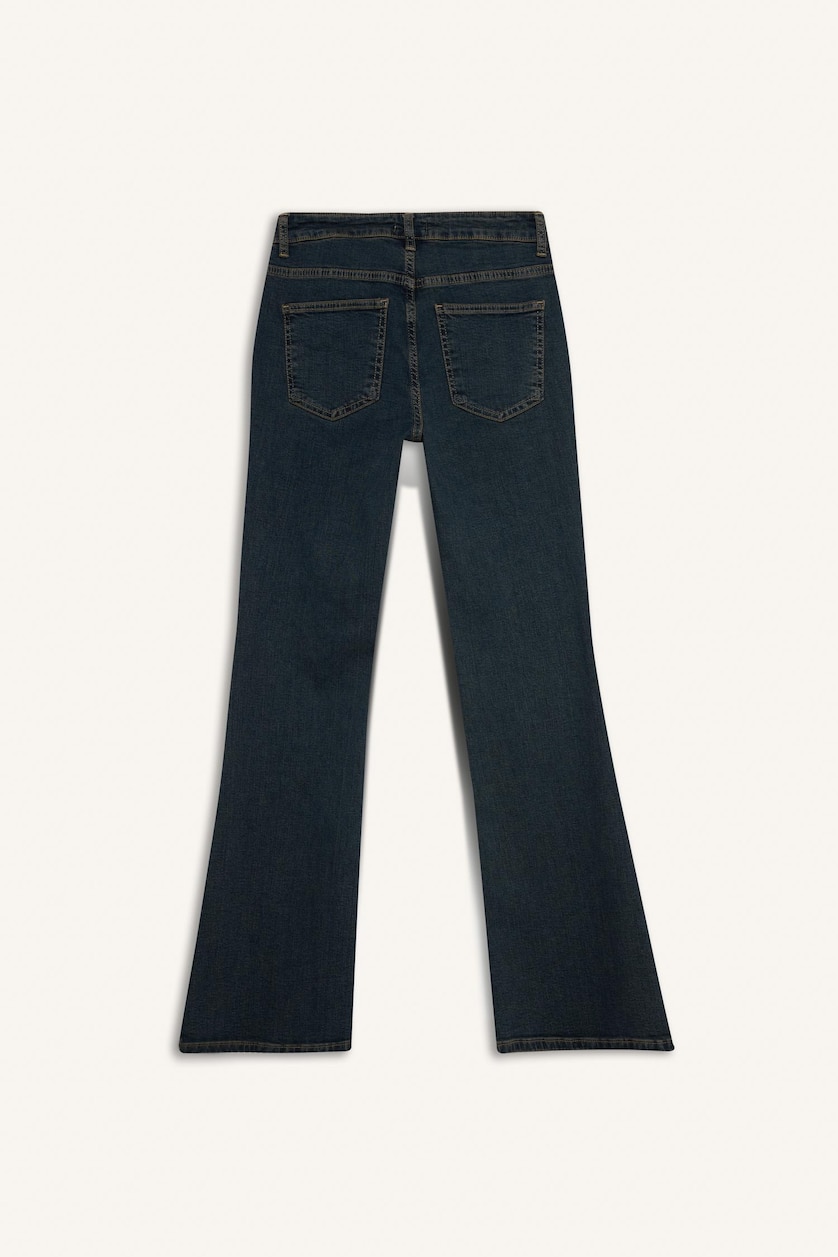 Kadın Koyu Mavi Flare Fit Orta Bel Jean