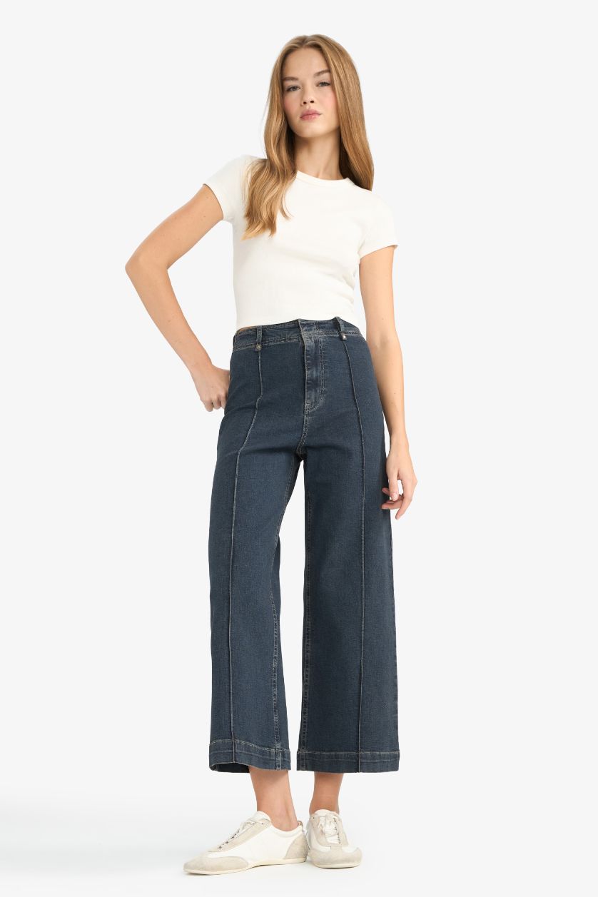 WOMAN Dark Blue Culotte Fit High Waist Denim Trousers