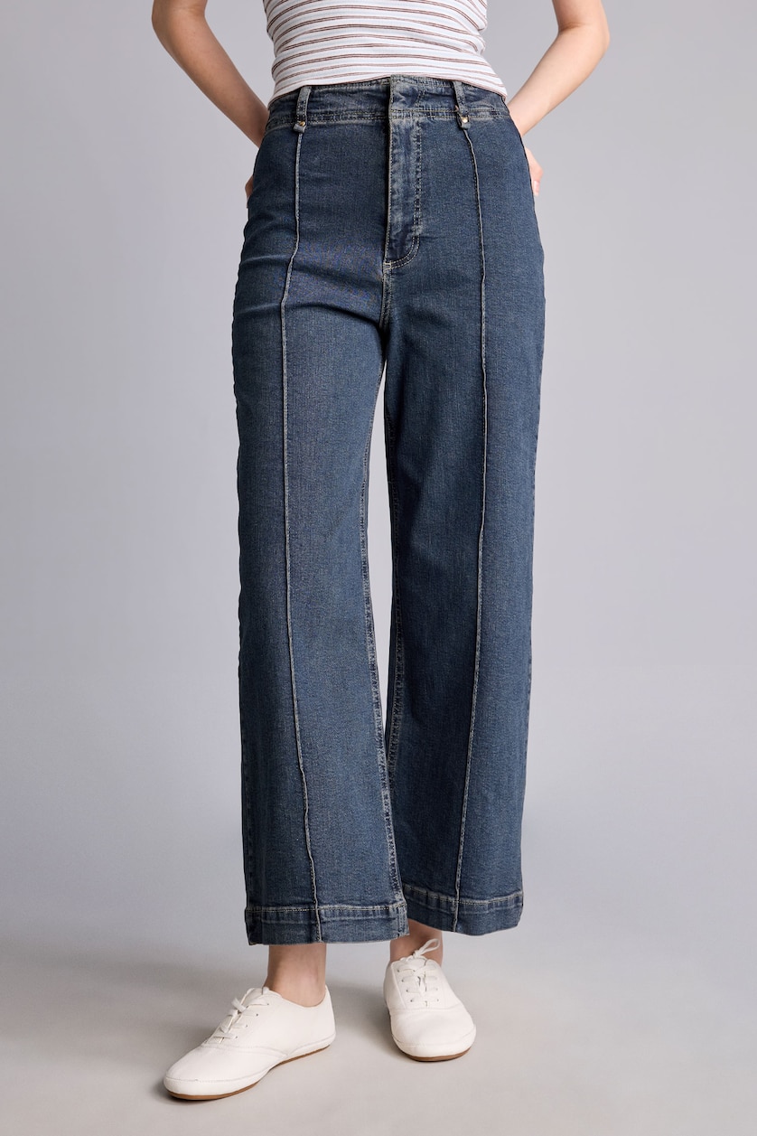 FEMME Indigo Clair Jean culotte lavé à taille haute