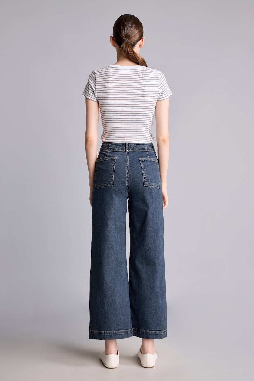 FEMME Indigo Clair Jean culotte lavé à taille haute