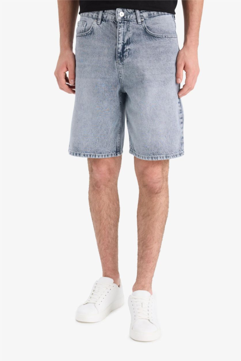 رجال رمادي أزرق شورت برمودا قطن قصة مستقيمة