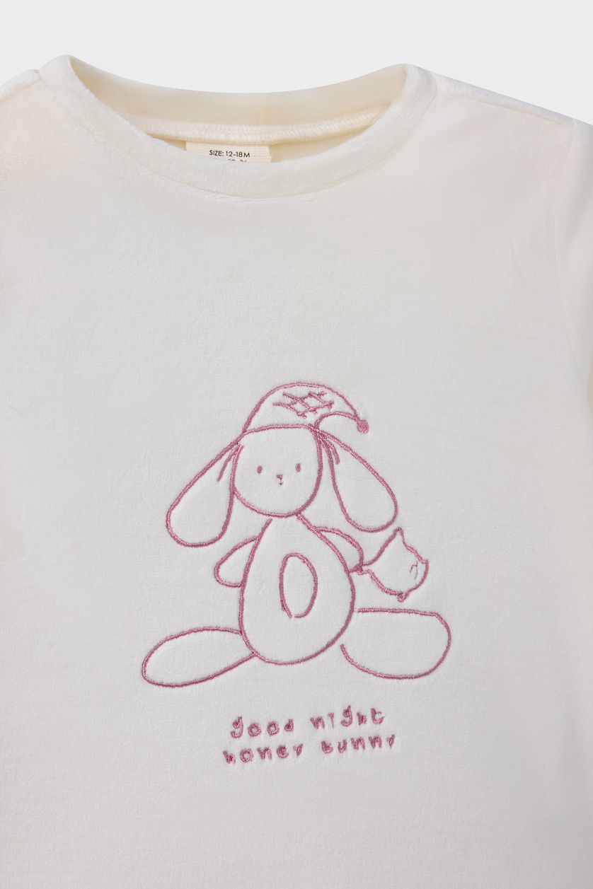 طفلة صغيرة وردي سيت بجامة مخطط بطبعة ارنب - قطعتين