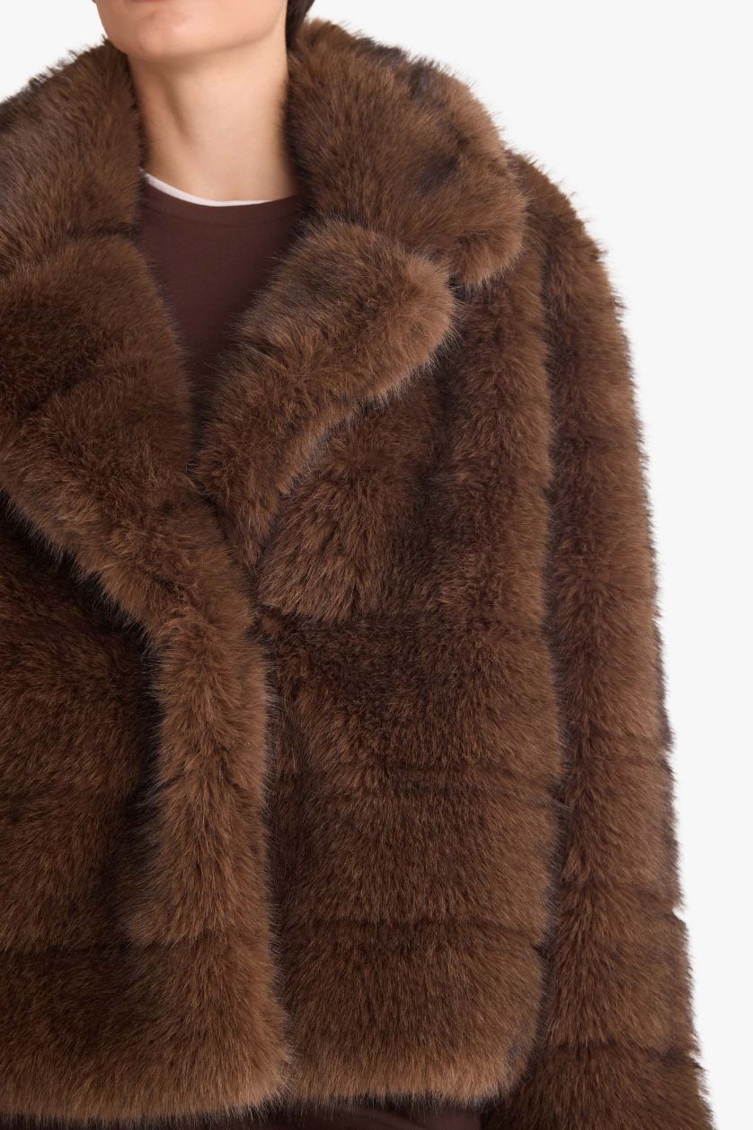 Kadın Kahve Regular Fit Suni Kürk