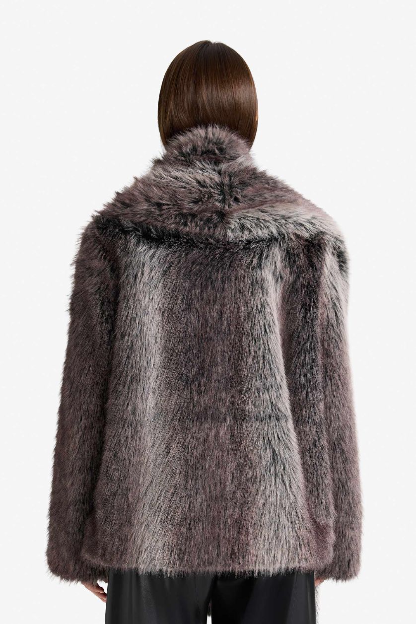 Woman Grey Regular Fit Fur Faux Fur