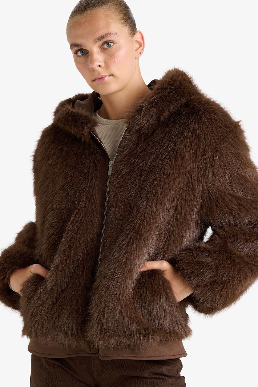 Woman Brown Regular Fit Fur Faux Fur