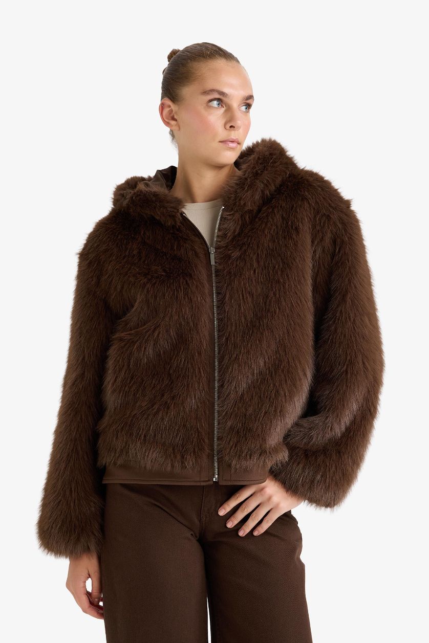 Woman Brown Regular Fit Fur Faux Fur