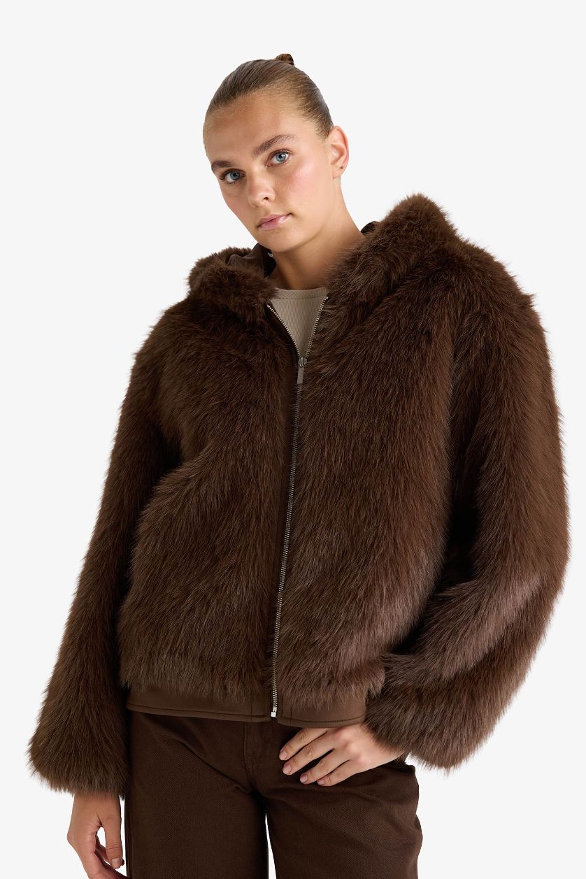 Woman Brown Regular Fit Fur Faux Fur