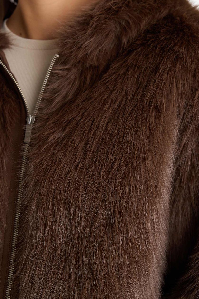 Woman Brown Regular Fit Fur Faux Fur