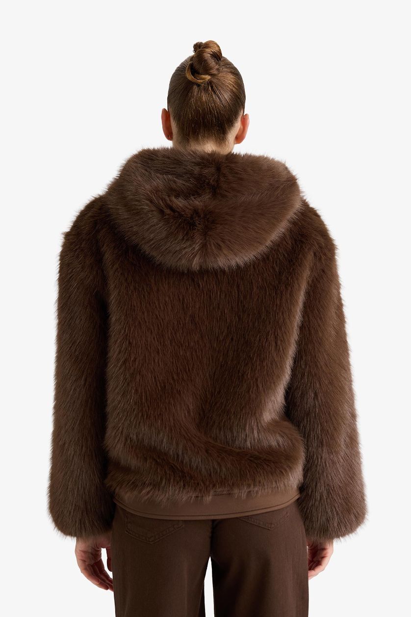 Woman Brown Regular Fit Fur Faux Fur