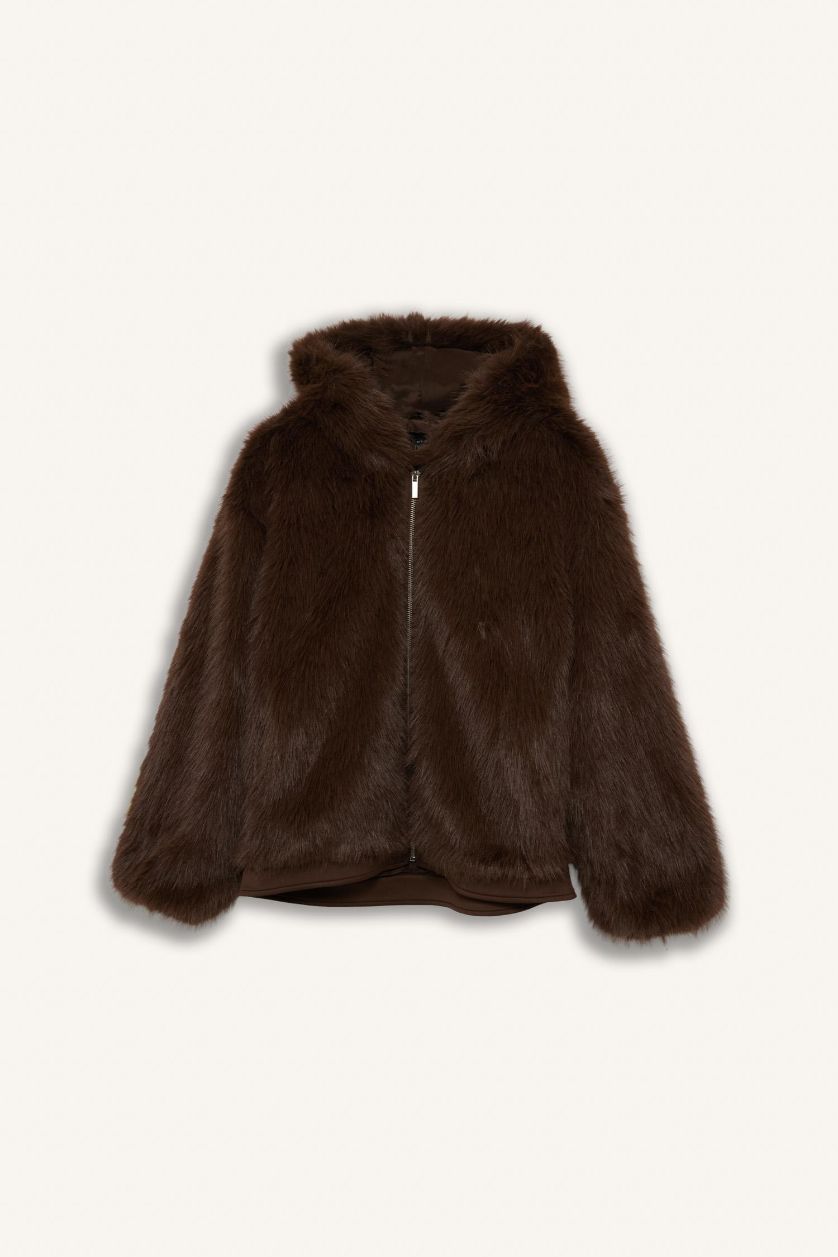 Woman Brown Regular Fit Fur Faux Fur