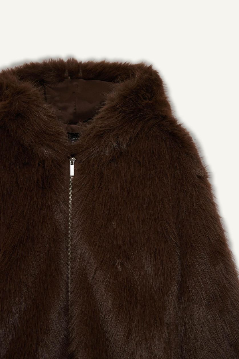 Woman Brown Regular Fit Fur Faux Fur