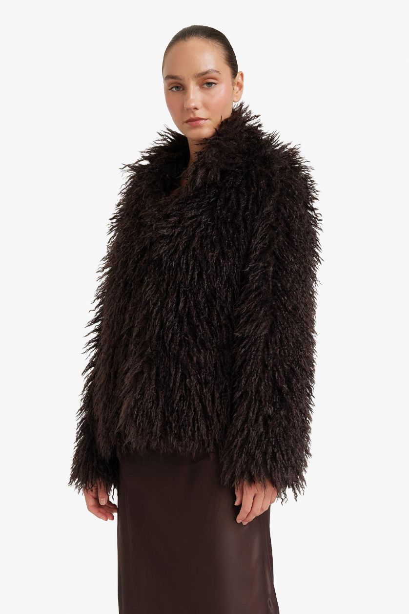 Kadın Kahve Regular Fit Suni Kürk 