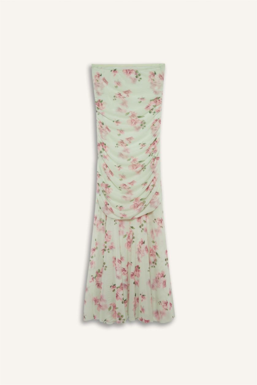 نساء أخضر فاتح فستان ميدي فلورال تول بوديكون بدون حمالات