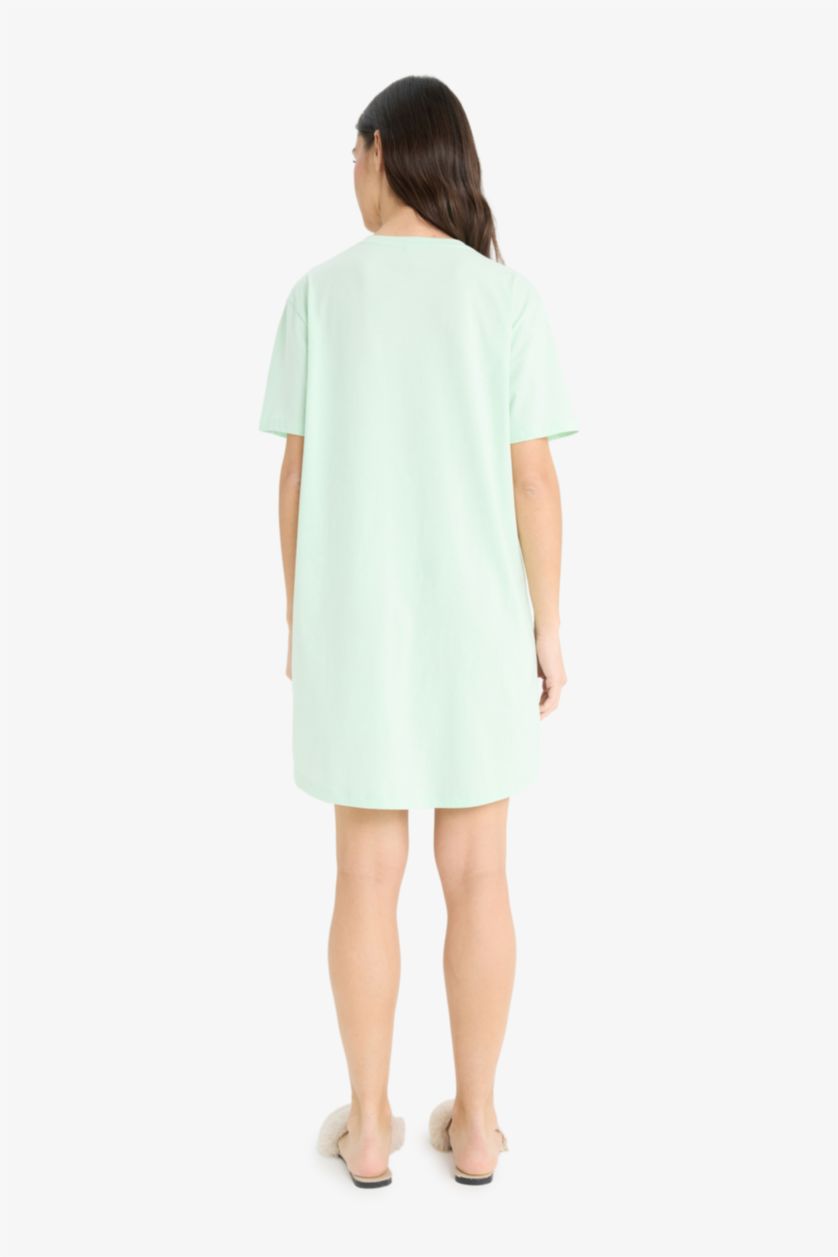 Kadın Mint Bisiklet Yaka Baskılı Kısa Kollu Gecelik