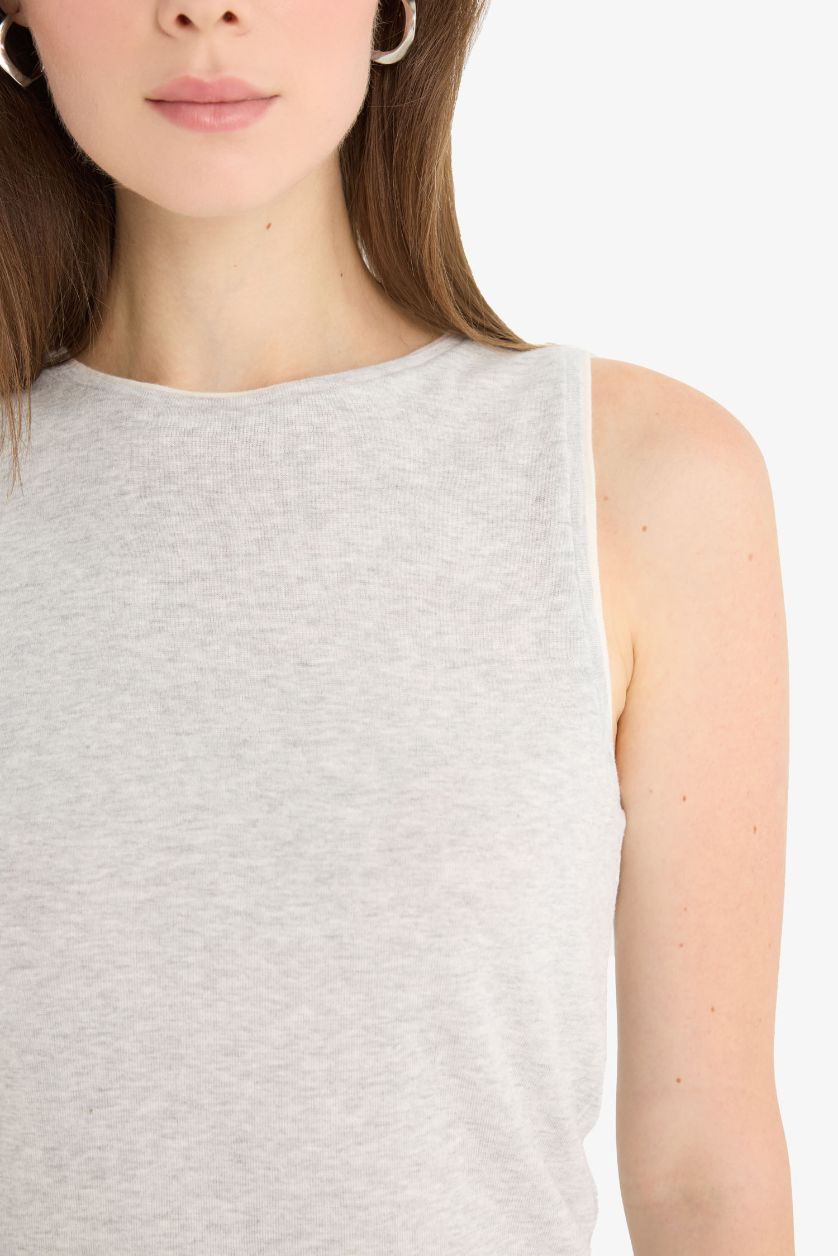 نساء ميلانج رمادي كيمونه مضلع سليم فيت بياخة مستديرة