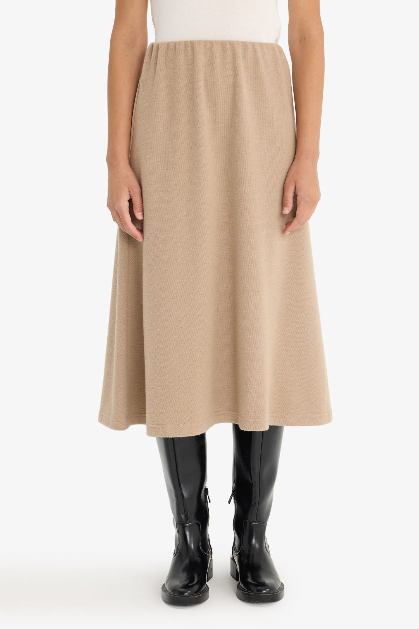 Әйелдерге Бежевый Меланж a сызығы Трикотаж юбка