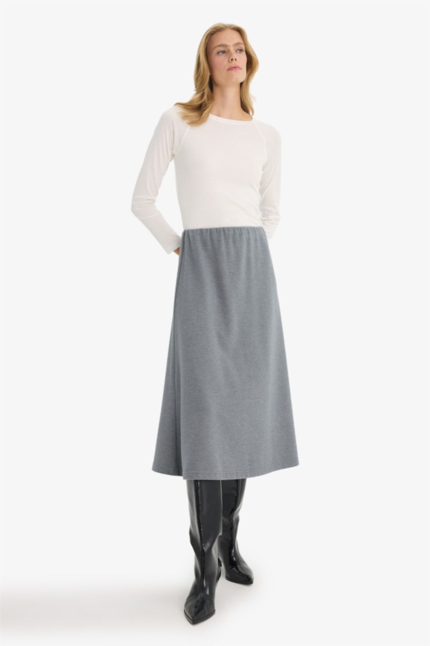 Әйелдерге Сұр Меланж a сызығы Трикотаж юбка