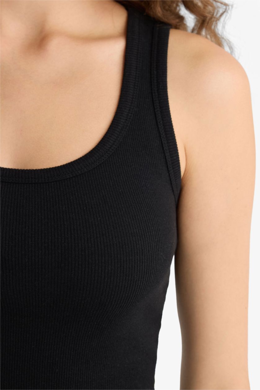 WOMAN Black تانك توب مضلع قصة عادية