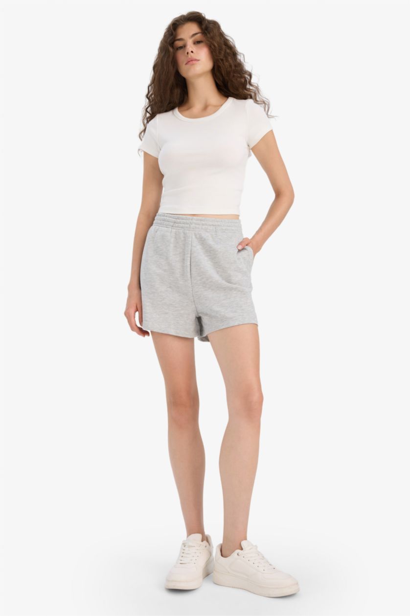 WOMAN Grey Melange Regular Fit Straight Leg Shorts