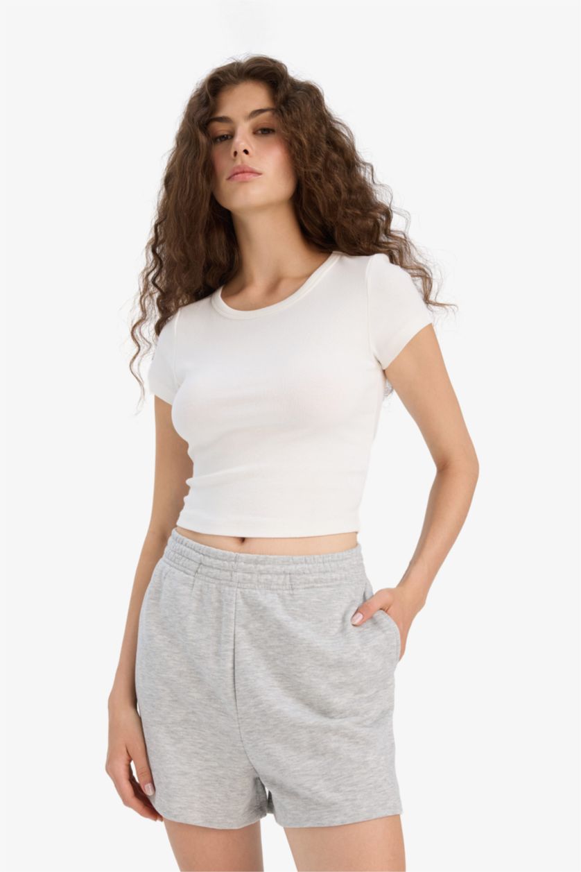 WOMAN Grey Melange Regular Fit Straight Leg Shorts