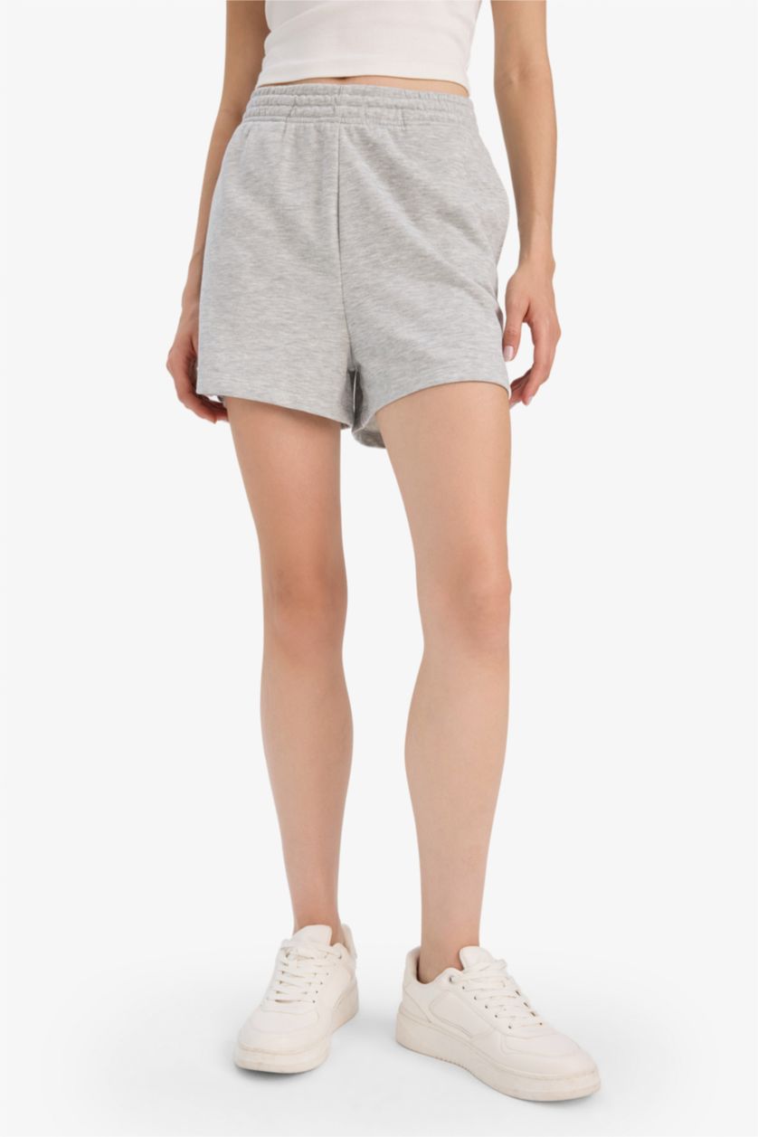 WOMAN Grey Melange Regular Fit Straight Leg Shorts