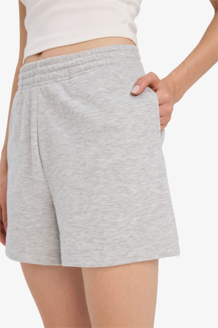 WOMAN Grey Melange Regular Fit Straight Leg Shorts