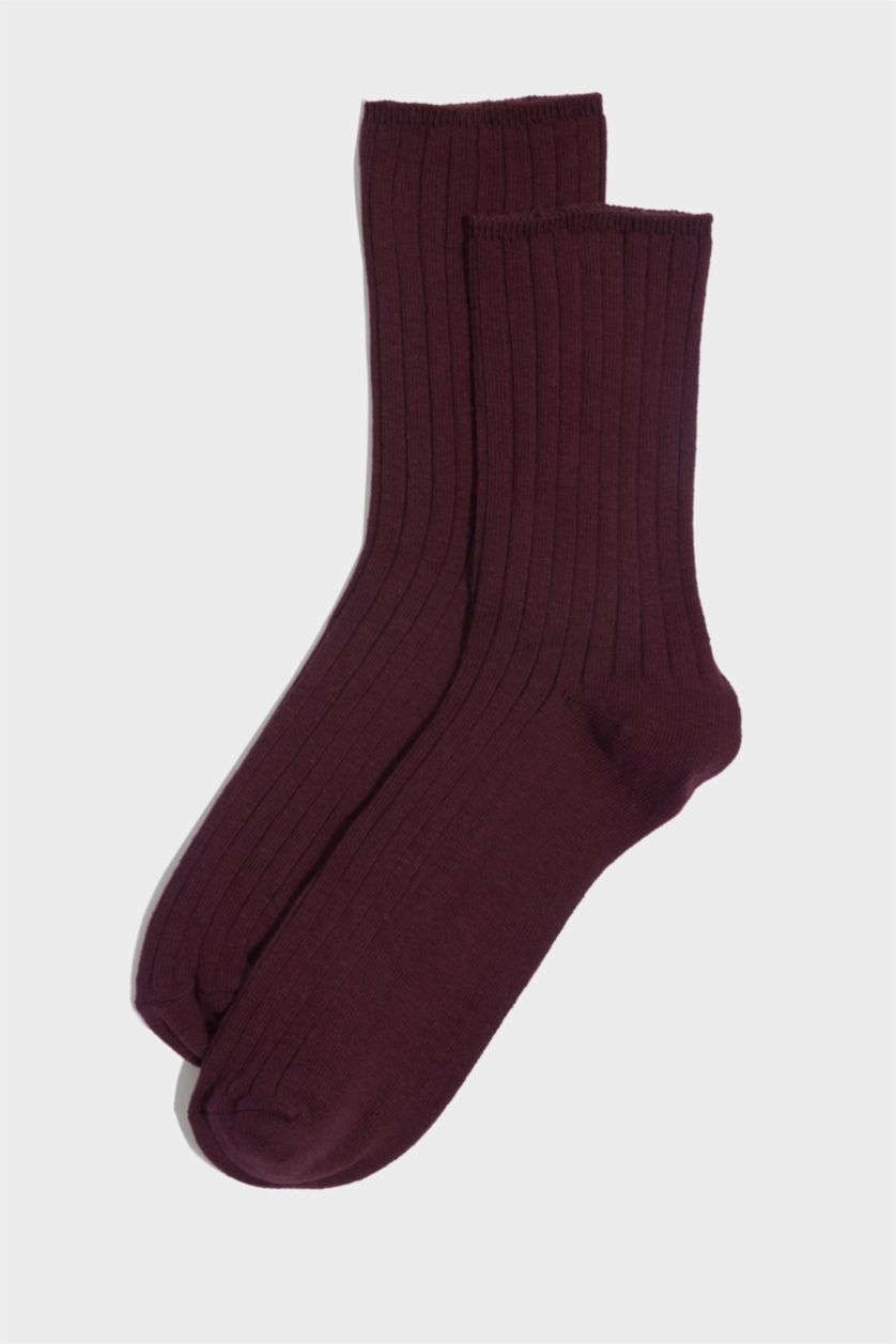 Kadın Bordo Kadın 5'li Pamuklu Uzun Çorap