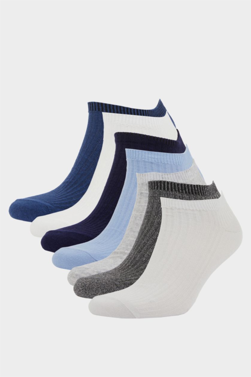 Kadın Koyu Mavi Kadın Rahat Lastikli 7'li Pamuklu Patik Çorap