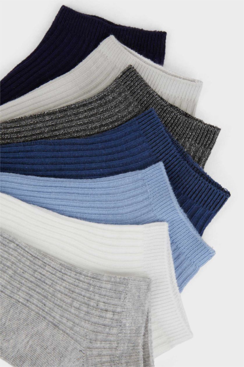 Kadın Koyu Mavi Kadın Rahat Lastikli 7'li Pamuklu Patik Çorap