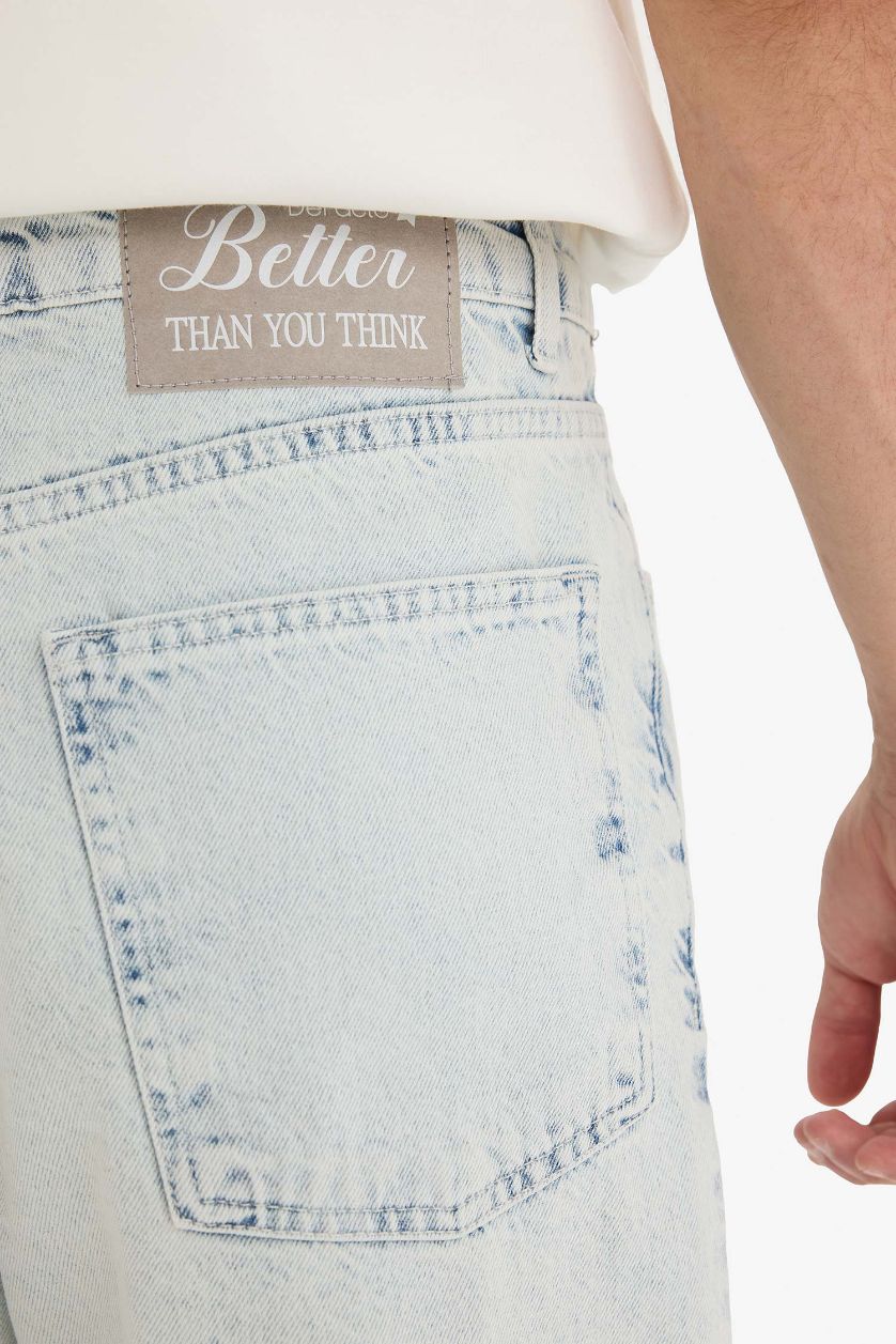 MAN Ice Blue Cotton Baggy Fit Wide Leg Washed Jeans