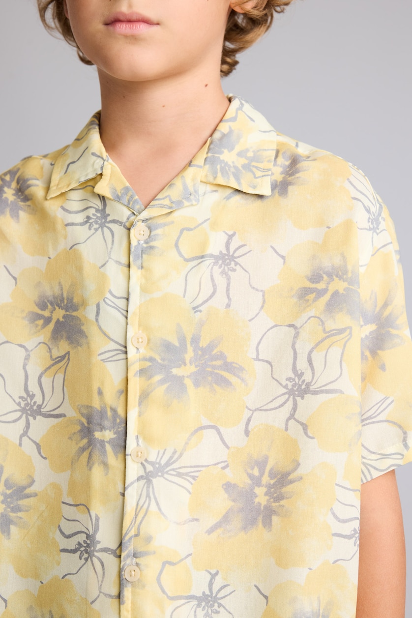 Boys & Teens Yellow Boy Oversize Polo Neck Floral Viscose Shirt