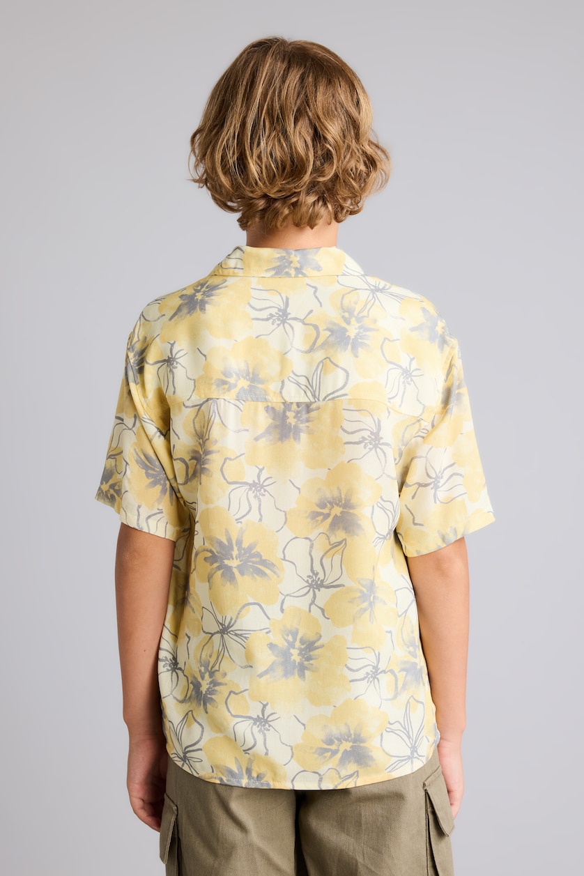 Boys & Teens Yellow Boy Oversize Polo Neck Floral Viscose Shirt