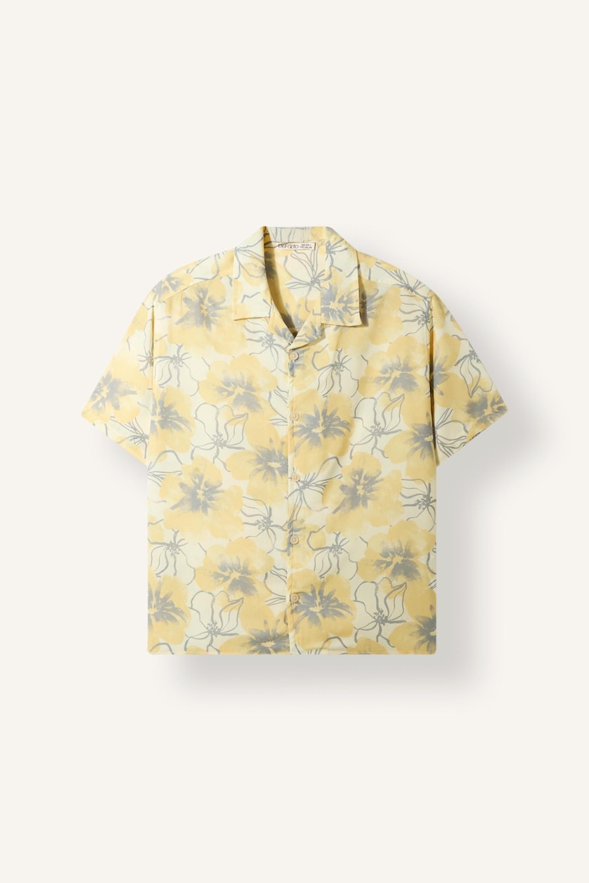 Boys & Teens Yellow Boy Oversize Polo Neck Floral Viscose Shirt