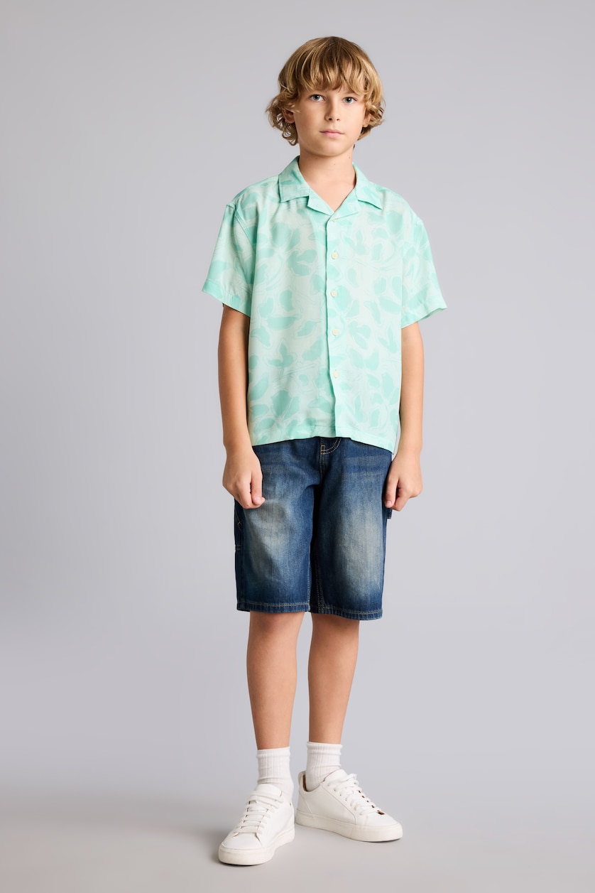 Boys & Teens Mint Boy Oversize Polo Neck Floral Viscose Shirt