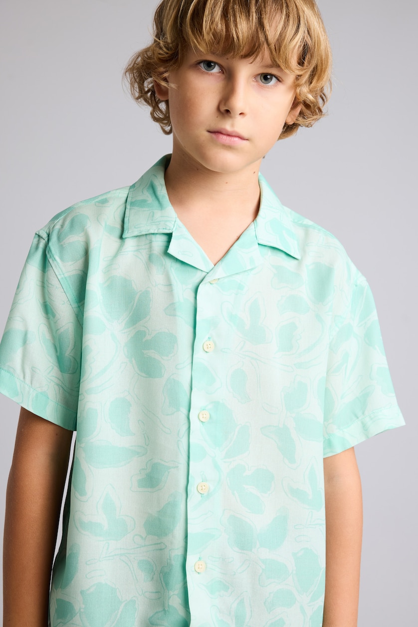 Boys & Teens Mint Boy Oversize Polo Neck Floral Viscose Shirt