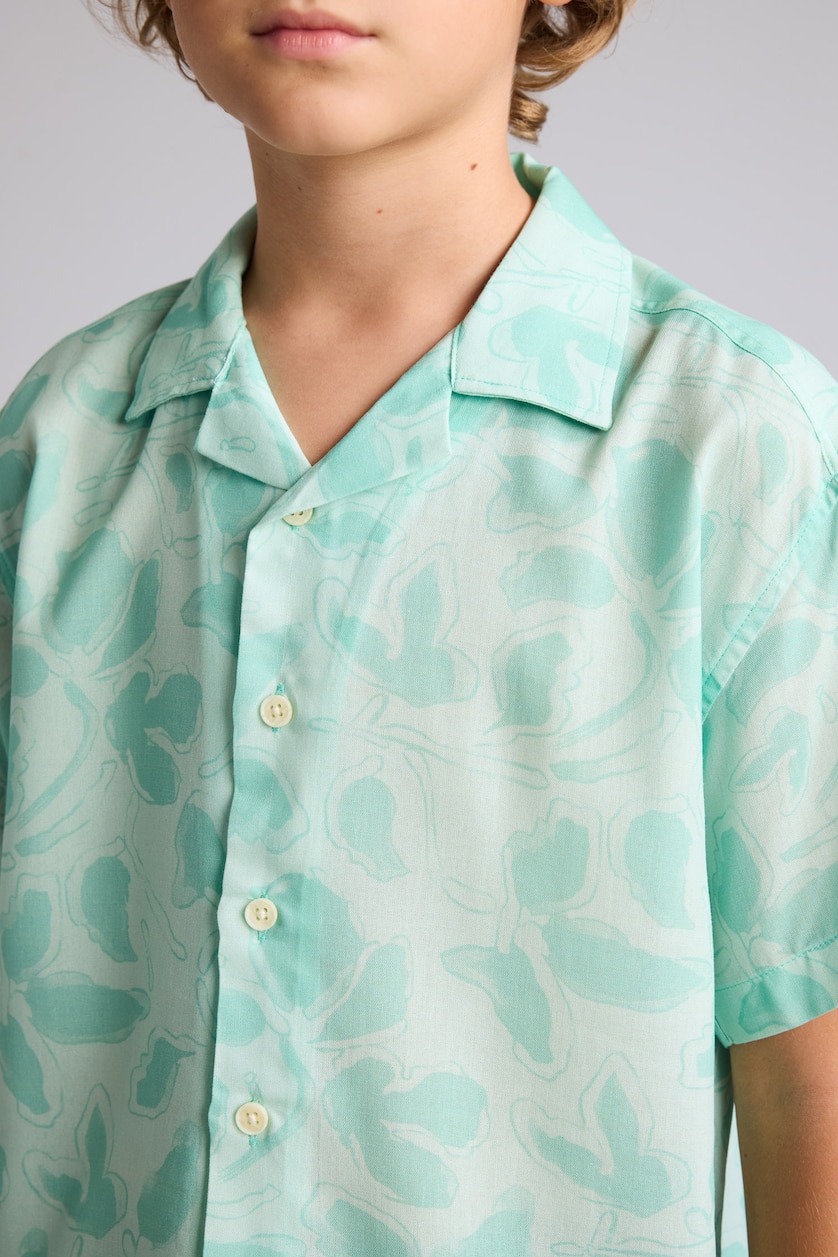 Boys & Teens Mint Boy Oversize Polo Neck Floral Viscose Shirt