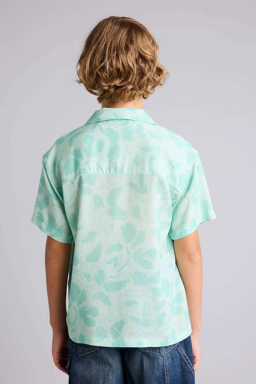 Boys & Teens Mint Boy Oversize Polo Neck Floral Viscose Shirt