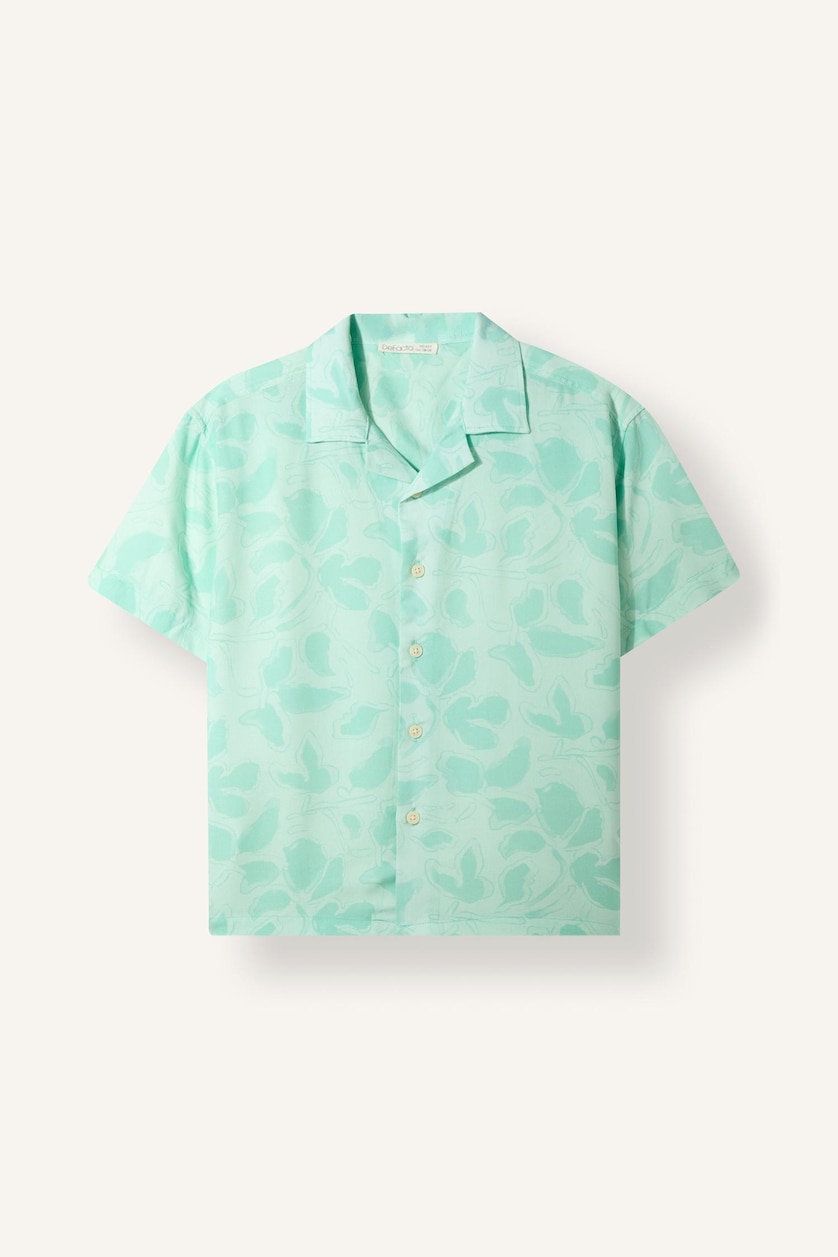 Boys & Teens Mint Boy Oversize Polo Neck Floral Viscose Shirt