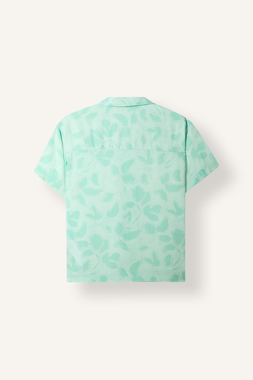 Boys & Teens Mint Boy Oversize Polo Neck Floral Viscose Shirt