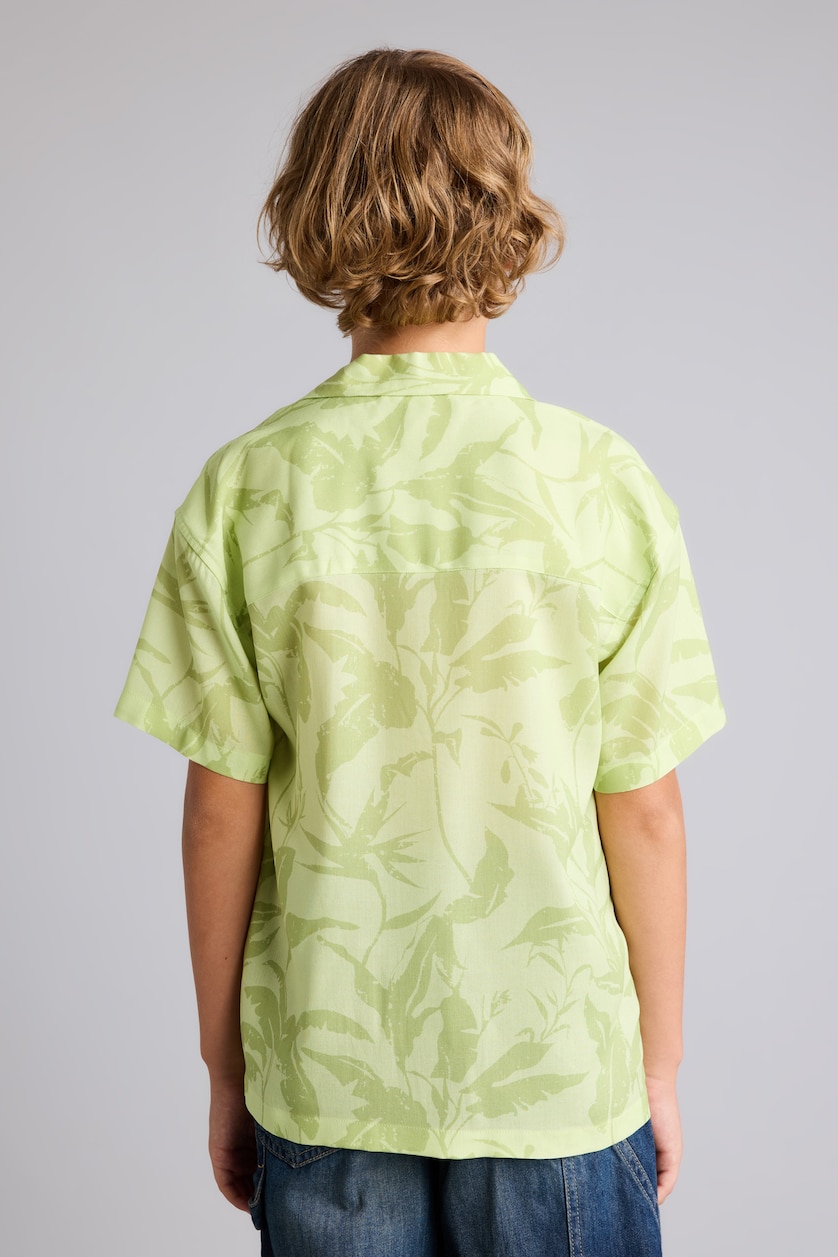 Boys & Teens Light Green Boy Oversize Polo Neck Floral Viscose Shirt